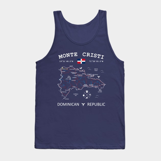 Monte Cristi Dominican Republic Flag Travel Map Coordinates GPS Tank Top by French Salsa